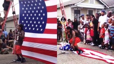Rap star Lil Wayne was filmed trampling all over the American flag while shooting a new music video for the song “God Bless Amerika in New Orleans this past weekend.